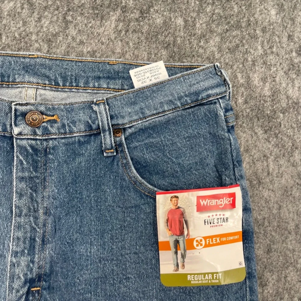 Wrangler Jeans 35x32 Mens Five Star Premium Regular Fit Flex Blue New